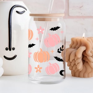 16 oz Halloween Libbey Glas / Süßer Halloween Eiskaffee / Halloween Glas / Halloween Geschenk / Halloween-Liebhaber / Gruselige Jahreszeit / Kürbisglas