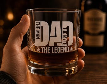 Personalised Engraved Whisky Glass Gift for Dad | The Man The Myth The Legend Glass | Fathers Day Gift | Birthday Gift for Him