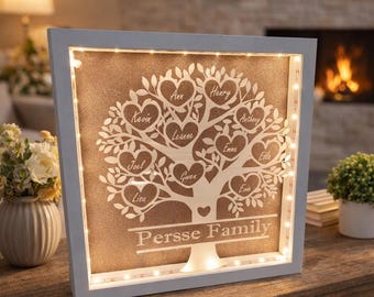 Personalised Family Tree Photo Frame | Glitter Background, LED Option