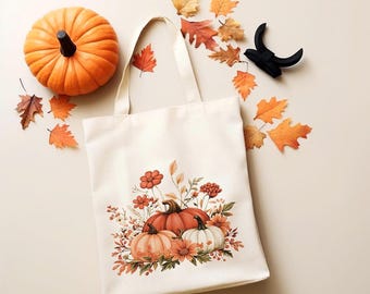 Bolsa de mano con diseño de calabaza floral otoñal