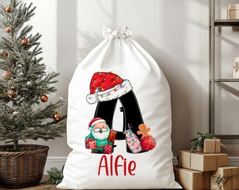 Saco de Papá Noel personalizado: Bolsa de regalo navideña resistente con nombre personalizado