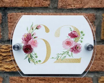 Personalized House Number Sign: Gold Floral Acrylic Plaque