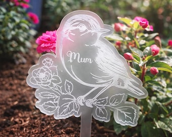 Personalized Memorial Plant Marker | Acrylic Robin Grave Decoration