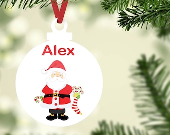 Adorno navideño personalizado de Papá Noel, bola de Navidad acrílica para niños