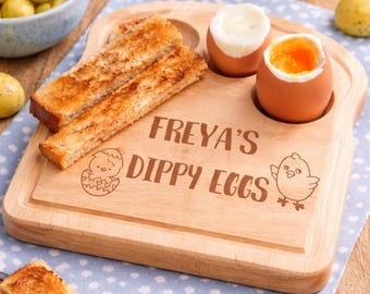 Personalised Egg & Toast Board for Kids | Dippy Egg Board | Kids Breakfast Gift | Engraved Wooden Plate | Easter Basket Idea