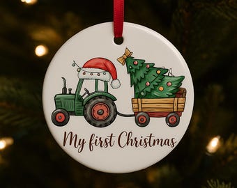 Personalized Baby's First Christmas Ornament - Farm Tractor Bauble
