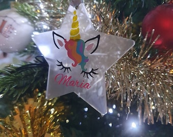Personalized Unicorn Star Decoration, Acrylic Christmas Ornament
