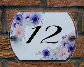 Floral House Number Sign, Personalized Acrylic Door Plaque