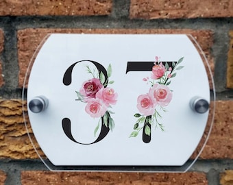 Personalized Floral House Number Sign - Acrylic Plaque