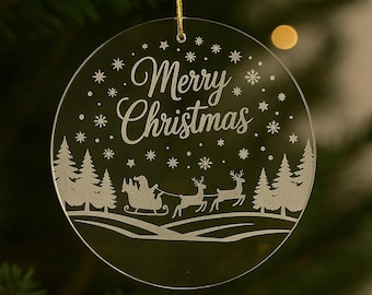 Engraved Acrylic Christmas Ornament – Santa, Reindeer, Pine Trees