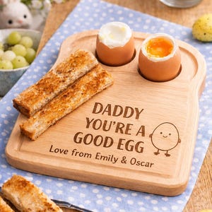 Tabla personalizada para huevos y tostadas para papá / Regalo "Papá, eres un buen huevo" / Tabla para huevos pasados por agua / Regalo del Día del Padre / Tabla para el desayuno