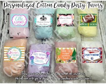 FREE SHIPPING! 30 Cotton Candy Party Favors - Custom, Personalized, Birthday, Labels, Baby Shower, Gender Reveal, Wedding, School, Holiday