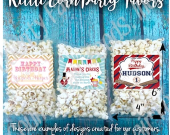 FREE SHIPPING! 30 Personalized Kettle Corn Popcorn Party Favors - Birthday, Baby Shower, Gender Reveal, School, Holiday, Circus, Carnival