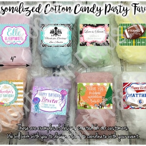 FREE SHIPPING! 20 Cotton Candy Party Favors - Custom, Personalized, Birthday, Baby Shower, Gender Reveal, Wedding, Event, School, Holiday