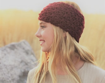 Ear Warmer | AINSLEY Warmer | in Burgundy, Knitwear, Crochet Warmer, Button Closure