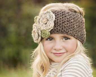 Crochet Ear Warmer, ROSE Warmer, Children's Ear Warmer, Fall