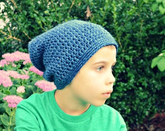 Handmade Blue Knit Slouchy Beanie: Hipster Style
