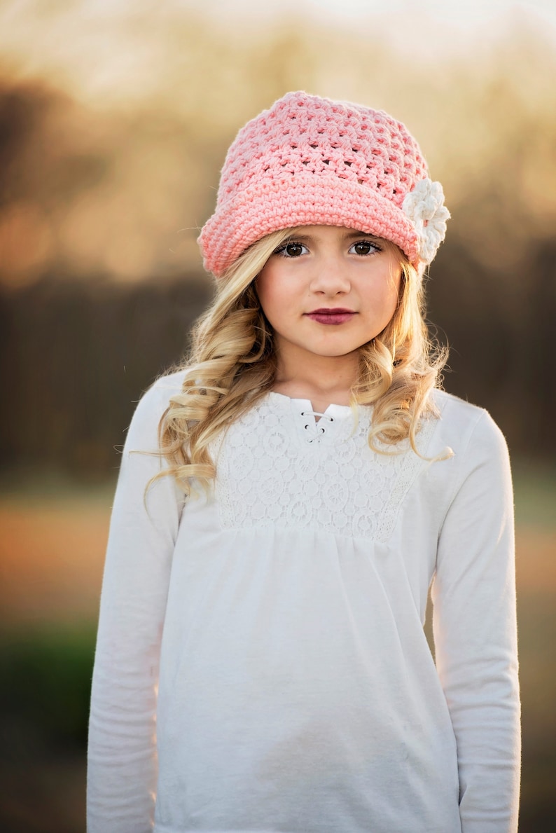 Newsboy Cap, Girl's Cotton Crochet Knit Hat, Visor Beanie, Women's