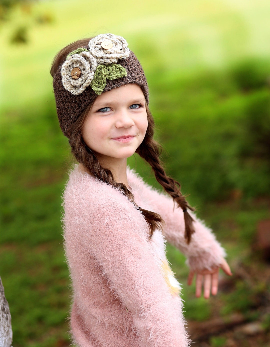 Knit Ear Warmer, Ear Warmer Headband, Crochet Ear Muffs, Floral Headband, Winter Head Band