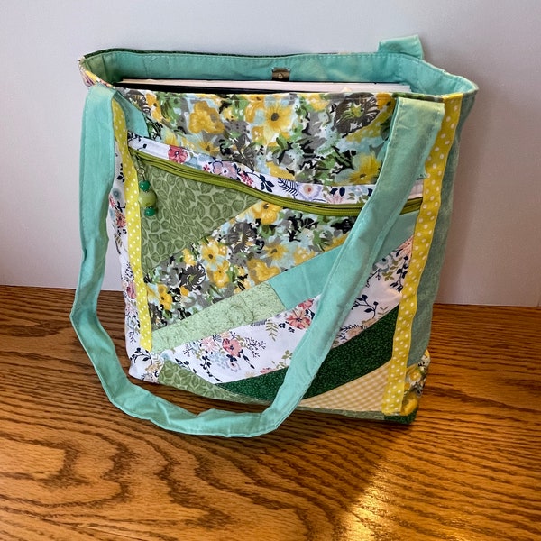 Springy Green Patchwork Tote Bag