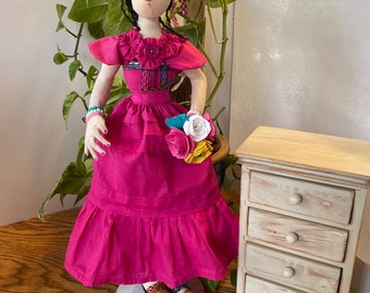 Fuchsia,  a Cloth Art Doll in Bright Pink