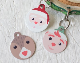 Santa and his workshop friends Pet Id Tag – personalised elf reindeer man name tag – gifts for dogs – personalized dog ID tag - P148