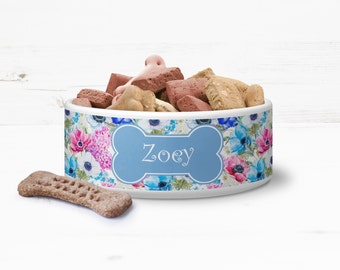 Personalised Pet Bowl - Dog Cat Feeding Dish - Floral Spring Bloom - P42