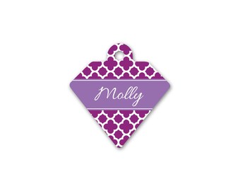 Clover Print Diamond Pet Id Tag – personalised dog name tag – dog identification tag – cat name tag – personalized pet ID tag - P05