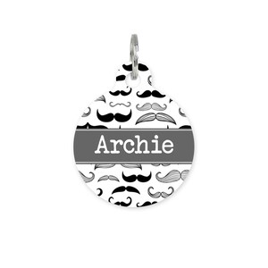 Custom Pet ID Tag Circle - Dog Name Identification -  Moustache Hipster  - P115
