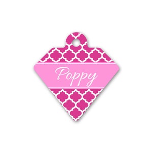 Quatrefoil Print Diamond Pet Id Tag – personalised dog name tag – dog identification tag – cat name tag – personalized pet ID tag - P02