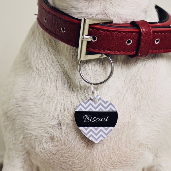 Chevron Print Heart Pet Id Tag – personalised dog name tag – dog identification tag – cat name tag – personalized pet ID tag - P08