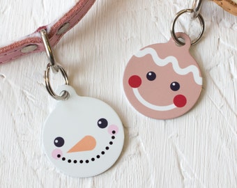 Christmas Friends Pet Id Tag – personalised snowman gingerbread man name tag – gifts for dogs – personalized dog ID tag - P148