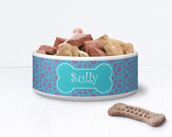 Personalised Pet Bowl - Dog Cat Feeding Dish -  Polka Dot Spotty Monster - P114