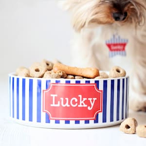Stripe Print Pet Bowl - Dog Bowl - Personalised dog bowl - custom cat bowl - ceramic dog bowl - personalized pets - pet gift - P16