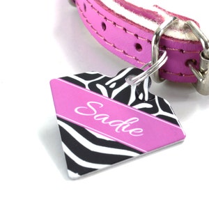 Zebra Print Diamond Pet Id Tag – personalised dog name tag – dog identification tag – cat name tag – personalized pet ID tag - P15