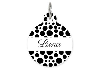 Custom Pet ID Tag Circle - Dog Name Identification -  Polka Dot Spotty - P114