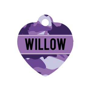 Purple Camouflage Heart Pet Id Tag – camo personalised dog name tag dog identification tag – cat name tag – personalized pet ID tag - p43 B