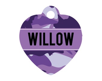 Purple Camouflage Heart Pet Id Tag – camo personalised dog name tag dog identification tag – cat name tag – personalized pet ID tag - p43 B