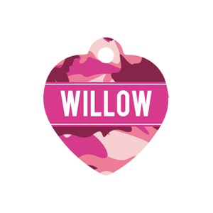 Pink Camouflage Heart Pet Id Tag – camo personalised dog name tag – dog identification tag – cat name tag – personalized pet ID tag - P43A