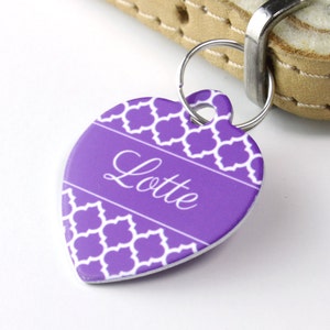 Quatrefoil Print Heart Pet Id Tag – personalised dog name tag – dog identification tag – cat name tag – personalized pet ID tag - P02