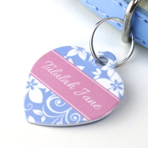 Floral Print Heart Pet Id Tag – personalised dog name tag – dog identification tag – cat name tag – personalized pet ID tag - P13