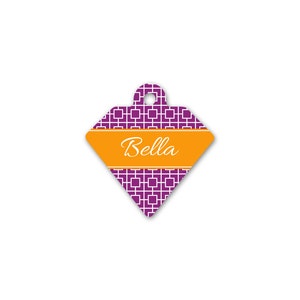Square Print Diamond Pet Id Tag – personalised dog name tag – dog identification tag – cat name tag – personalized pet ID tag - P01