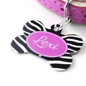 Zebra Print Bone Pet Id Tag – personalised dog name tag –  dog identification tag – gifts for dogs – personalized dog ID tag - P15