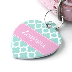 Clover Print Heart Pet Id Tag – personalised dog name tag – dog identification tag – cat name tag – personalized pet ID tag - P05