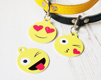 Emoji Print Bauble Pet Id Tag – personalised dog name tag – dog identification tag – cat name tag – personalized pet ID tag - P25