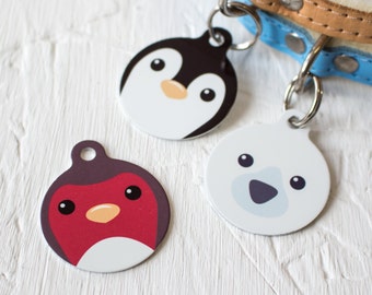 Winter Animals Pet Id Tag – personalised robin polar bear  penguin  name tag – gifts for dogs – personalized dog ID tag - P148