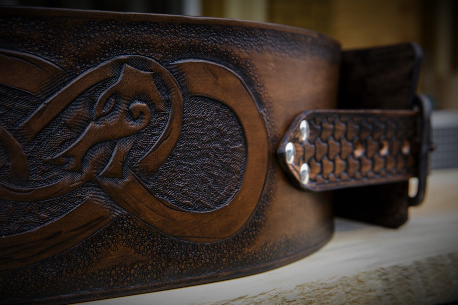 Norse Viking Knotwork Dragon Leather Warrior Belt Kidney Etsy
