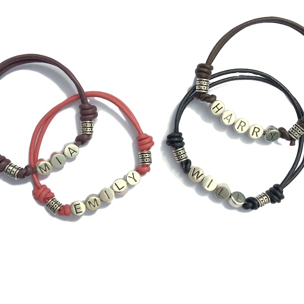 Boys Leather Name Wristband Bracelet - Will Design