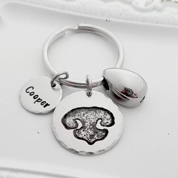 Your Pet's Actual Nose Print Keychain with Cremation Urn - Pet Memorial Key Chain - Memorial Jewelry - Etched Nose Print - Rainbow Bridge