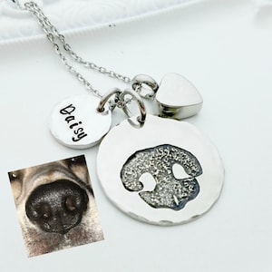 Your Pet's Actual Nose Print Necklace with Cremation Urn - Pet Memorial Necklace - Memorial Jewelry - Etched Paw Print Necklace